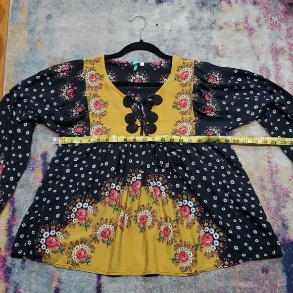 Farm Rio Intarsia Black Floral Pullover Boho Blouse - Picture 14 of 16